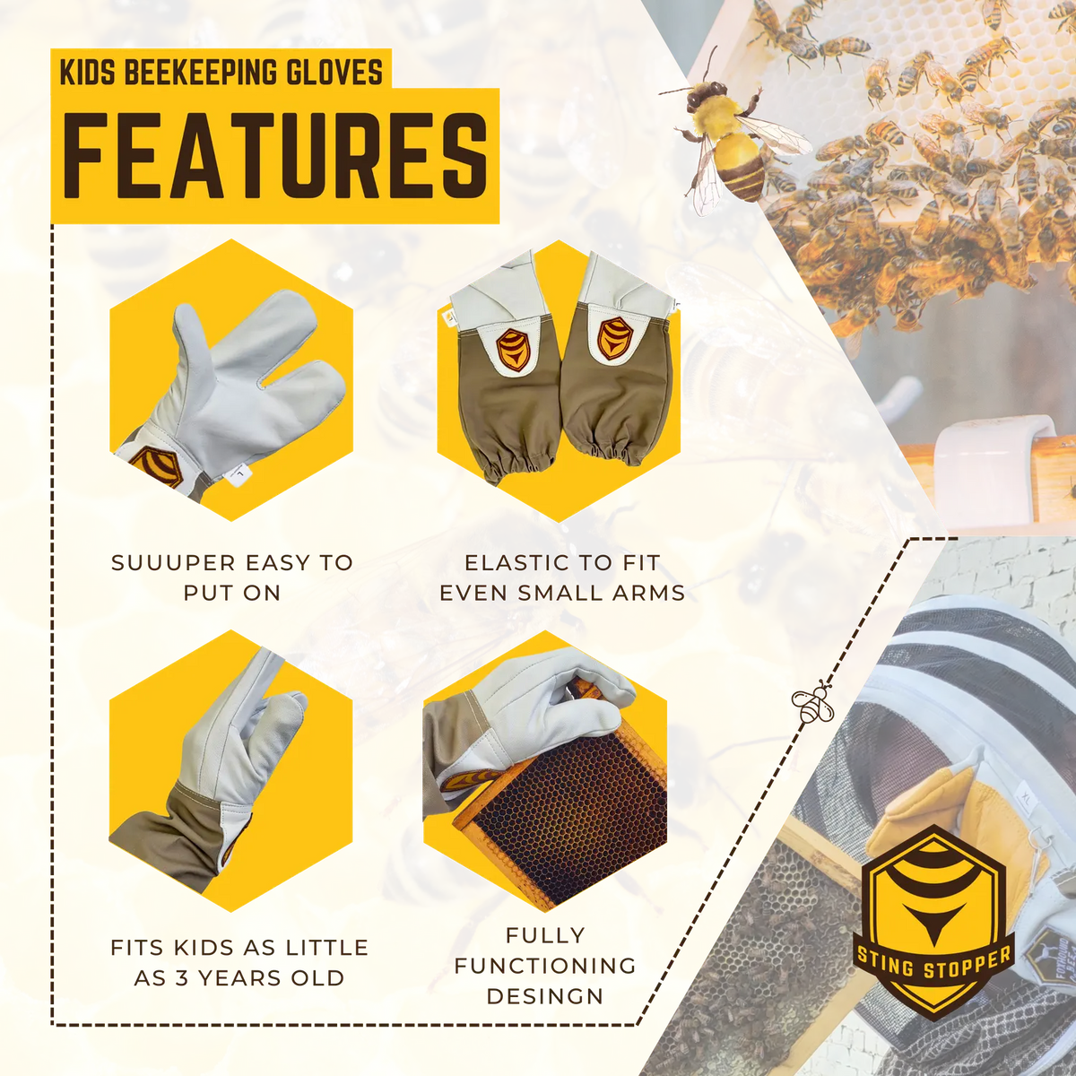 Kids Beekeeping Gloves Sting Stopper