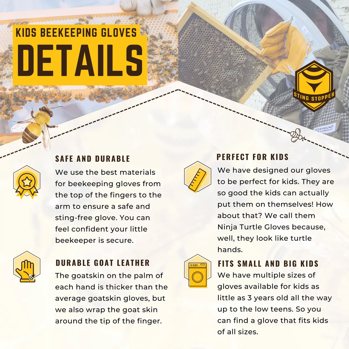 Kids Beekeeping Gloves Sting Stopper